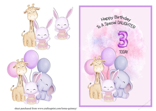 Animal Themed Daughter Birthday Card - 3rd Birthday