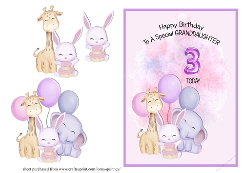 Animal Themed Granddaughter Birthday Card - 3rd Birthday