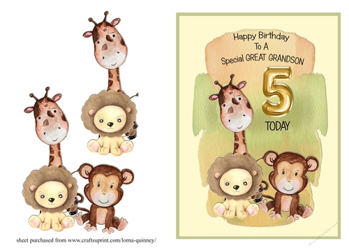 Jungle Themed Great Grandson Birthday Card - 5th Birthday