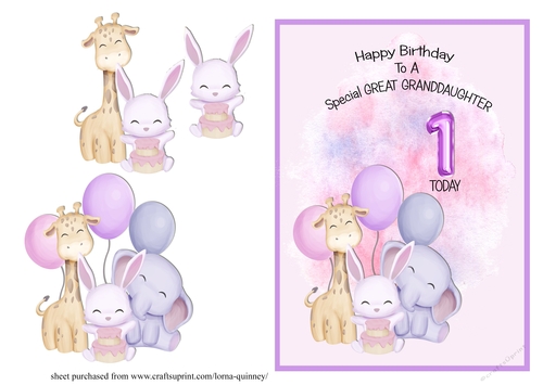 Animal Themed Great Granddaughter  Birthday Card - 1st Birthday