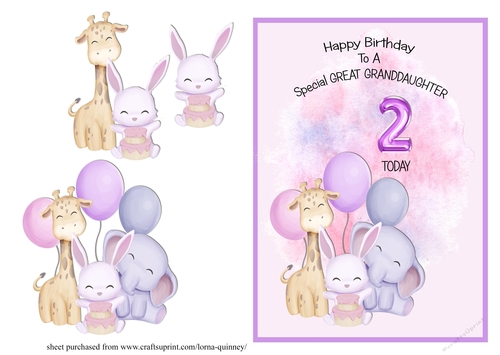 Animal Themed Great Granddaughter  Birthday Card - 2nd Birthday