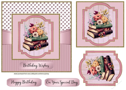 Floral Books Birthday Card 1
