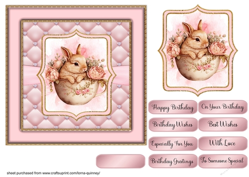 Bunny In Teacup Birthday Card 1