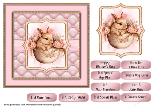Bunny In Teacup Mothers Day Card 1