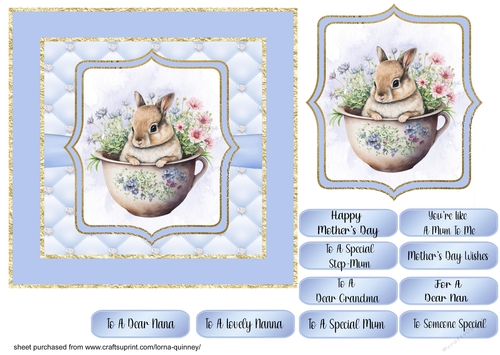 Bunny In Teacup Mothers Day Card 3