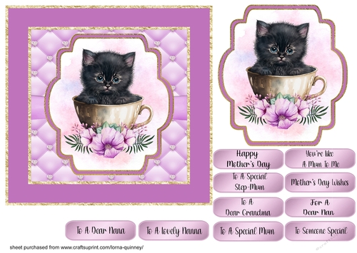 Kitten In Teacup Mothers Day Card 1