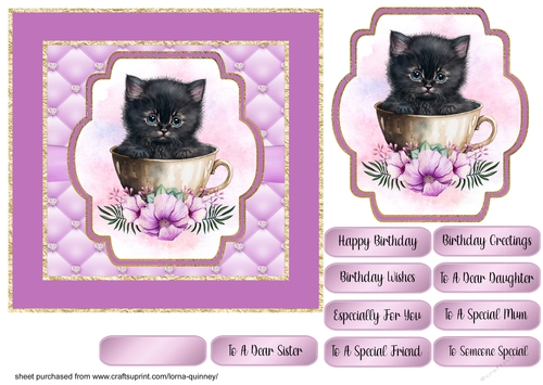 Kitten In Teacup Birthday Card 1