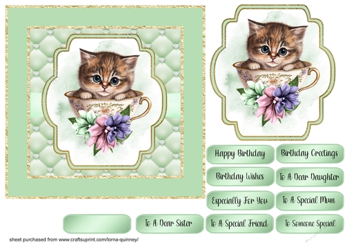 Kitten In Teacup Birthday Card 2