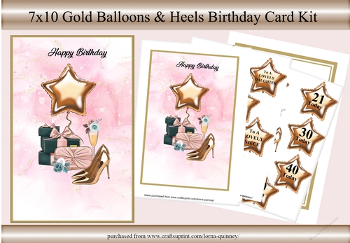 7X10in Gold Shoes & Balloon Birthday Card Kit