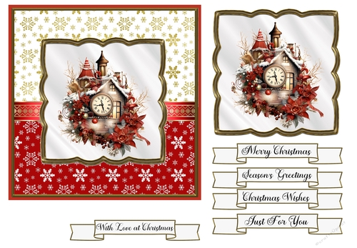Vintage Christmas House & Clock 