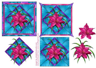 Blue Stained Glass Mandala with Pink Lily