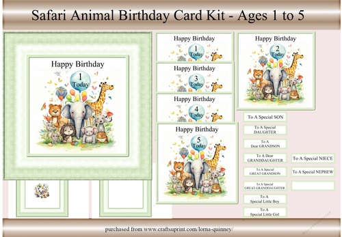 Safari Animals Birthday Card Kit - Ages 1-5
