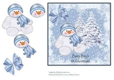 Blue & White Snowman - 1st Christmas