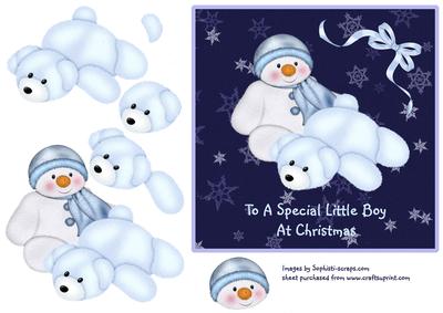 Blue & White Snowman & Bear
