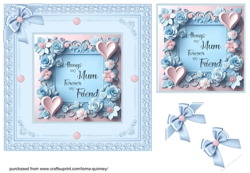 Blue & Pink Floral Mothers Day Card