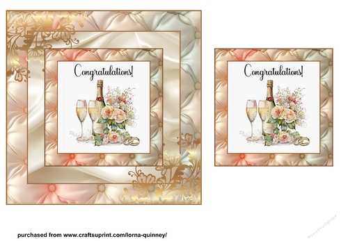 Champagne & Roses Wedding Card Front