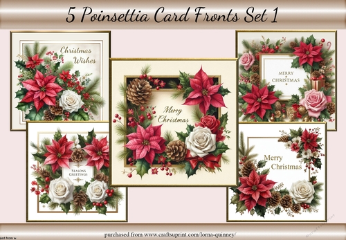 5 Poinsettia Card Fronts Set 1