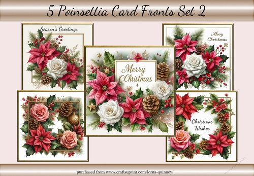 5 Poinsettia Card Fronts Set 2