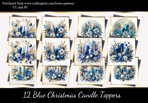 12 Blue Christmas Candle Toppers