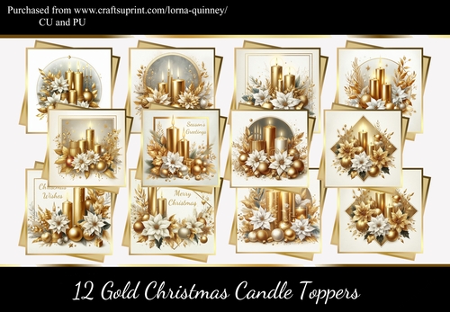 12 Gold Christmas Candle Toppers