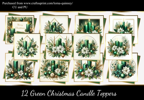 12 Green Christmas Candle Toppers