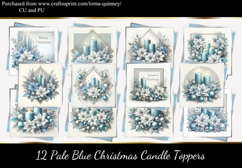 12 Pale Blue Christmas Candle Toppers