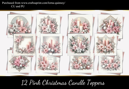 12 Pink Christmas Candle Toppers