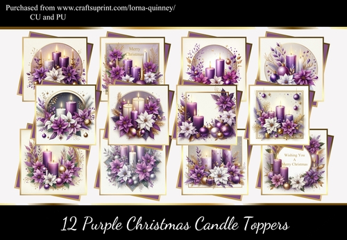 12 Purple Christmas Candle Toppers