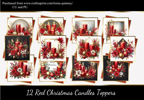12 Red Christmas Candle Toppers