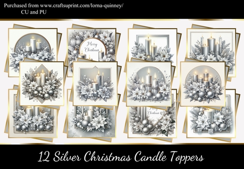 12 Silver Christmas Candle Toppers