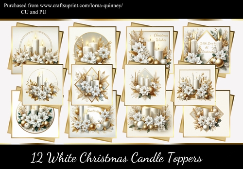 12 White Christmas Candle Toppers