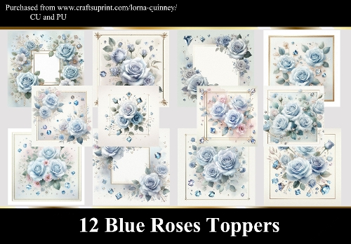 12 Pale Blue Rose Toppers