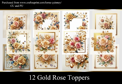 12 Gold Rose Toppers