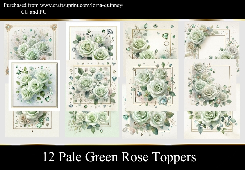 12 Pale Green Rose Toppers