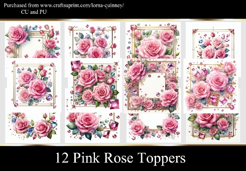 12 Pink Rose Toppers