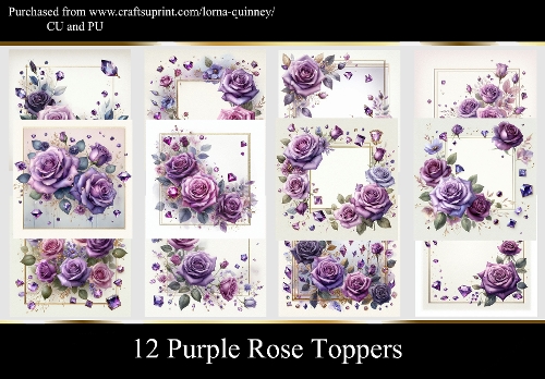 12 Purple Rose Toppers