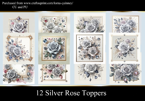 12 Silver Rose Toppers