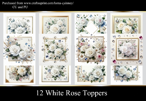 12 White Rose Toppers