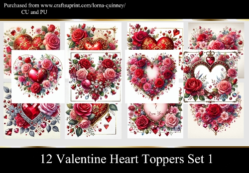 12 Valentine Hearts Toppers Set 1
