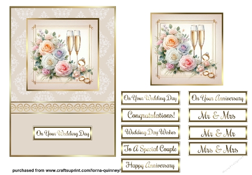 Pastel Roses & Champagne Wedding/Anniversary Card Front 1