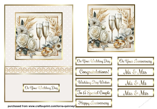 White Roses & Champagne Wedding/Anniversary Card Front 