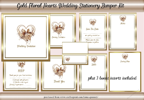 Gold Floral Hearts Wedding Stationery Bumper Kit