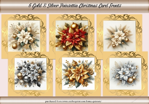 Gold & Silver Poinsettia Christmas Card Fronts