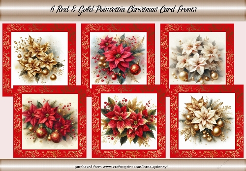 Red & Gold Poinsettia Christmas Card Fronts