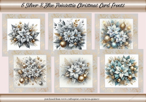 Silver & Blue Poinsettia Christmas Card Fronts