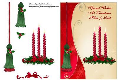 Red & Gold Christmas Candles - Mum & Dad