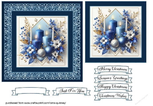 Blue Candles Christmas Card Front