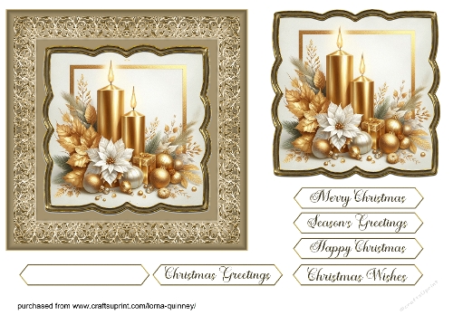Gold Candles & White Poinsettia Card Front