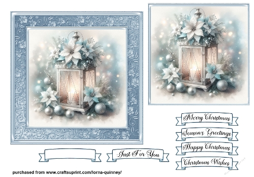 Blue Lantern & Poinsettias Card Front