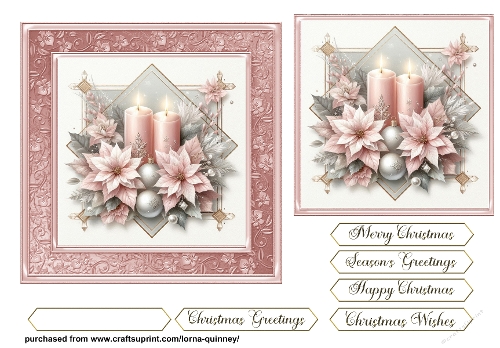  Pink Candles & Poinsettias Card Front